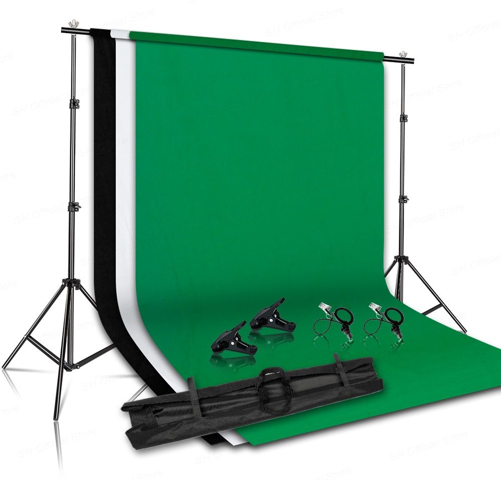 Kit fundo fotografia Pano verde e suporte 3x2m com molas NOVO