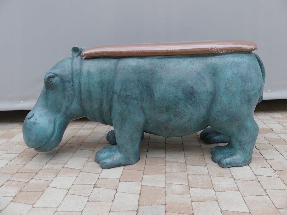 HIPOPOTAM-ławka z brązu DUŻA siedzisko fIGURA