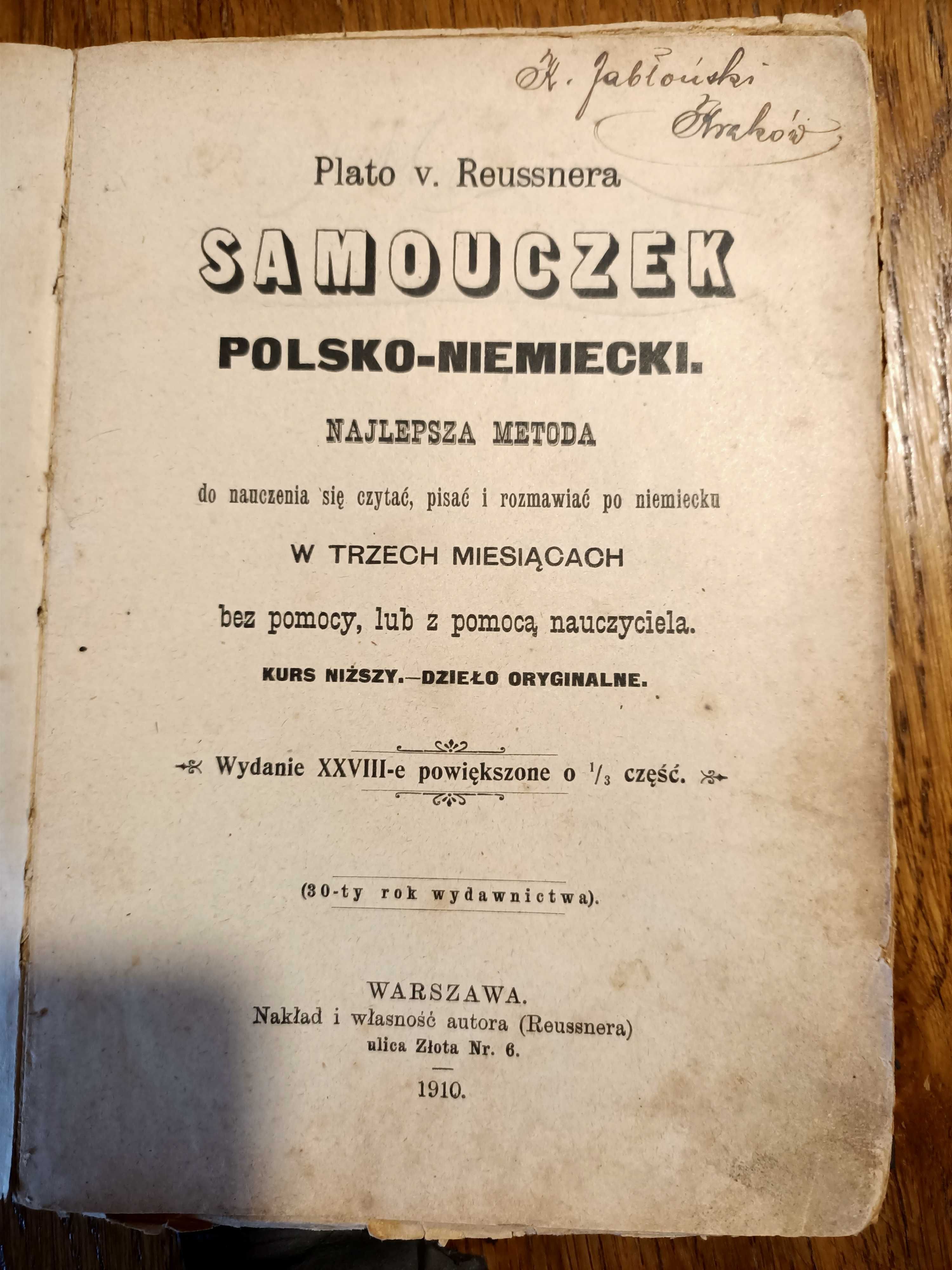 Stara książka "Samouczek polsko-niemiecki" Ressnera