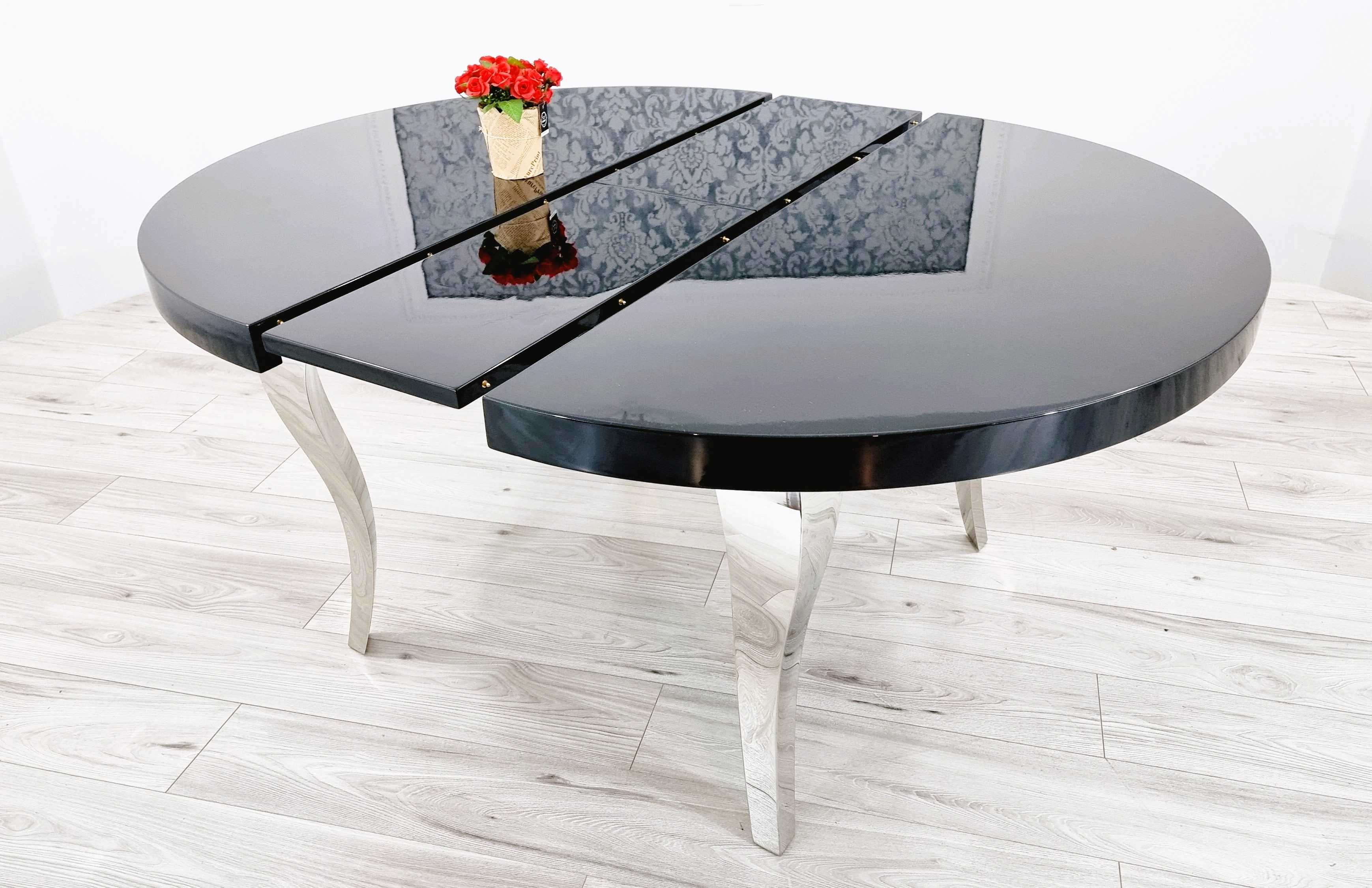 Stół Glamour rozkładany okrągły 130cm/160cm Ludwik SILVER/BLACK