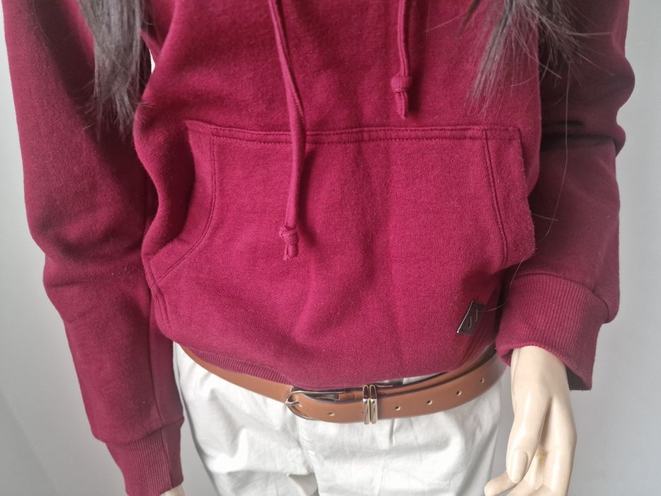 Bordowa bluza zakładana przez głowę z podwójnym kapturem Basic S M