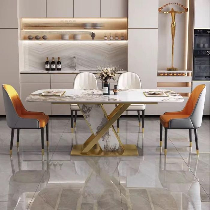 Nowoczesny złoty stół glamour z marmurem do jadalni  180 duży