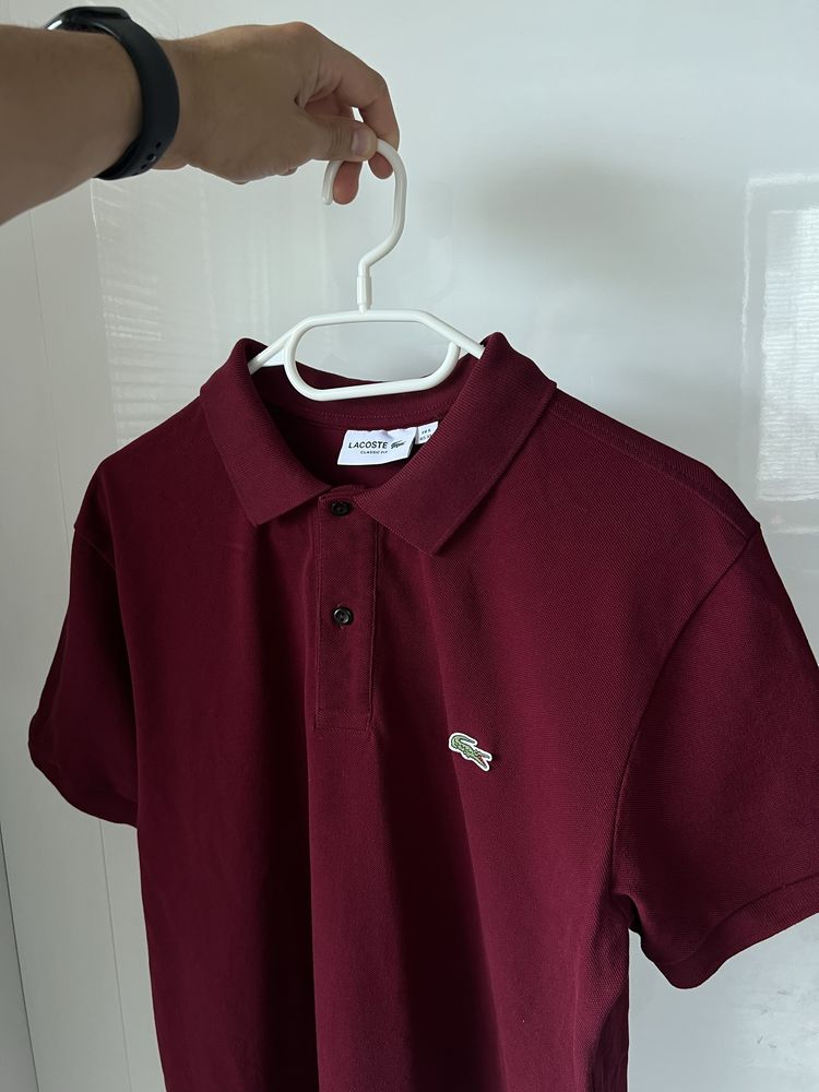 Wlegancka Koszula Polo Lacoste Burgundy Classic Fit Rare Italy Style