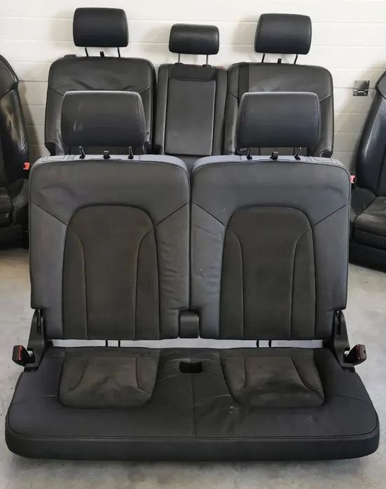 AUDI Q7 4L LIFT S-LINE 09-15R FOTELE TYLNE KANAPA DRUGI I TRZECI RZAD CZARNA SKORA ALCANTARA 7 OSOB