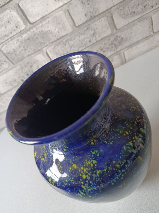 Ceramiczny granatowo biały wazon Germany