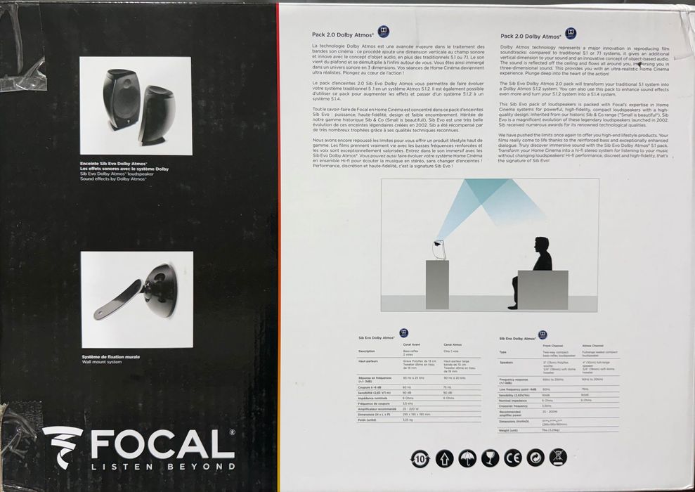 Focal Sib Evo Atmos 2.0 - Par + suportes + cabo