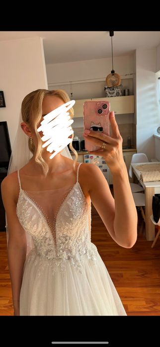 Suknia ślubna brokatowa ciepła biel Violet