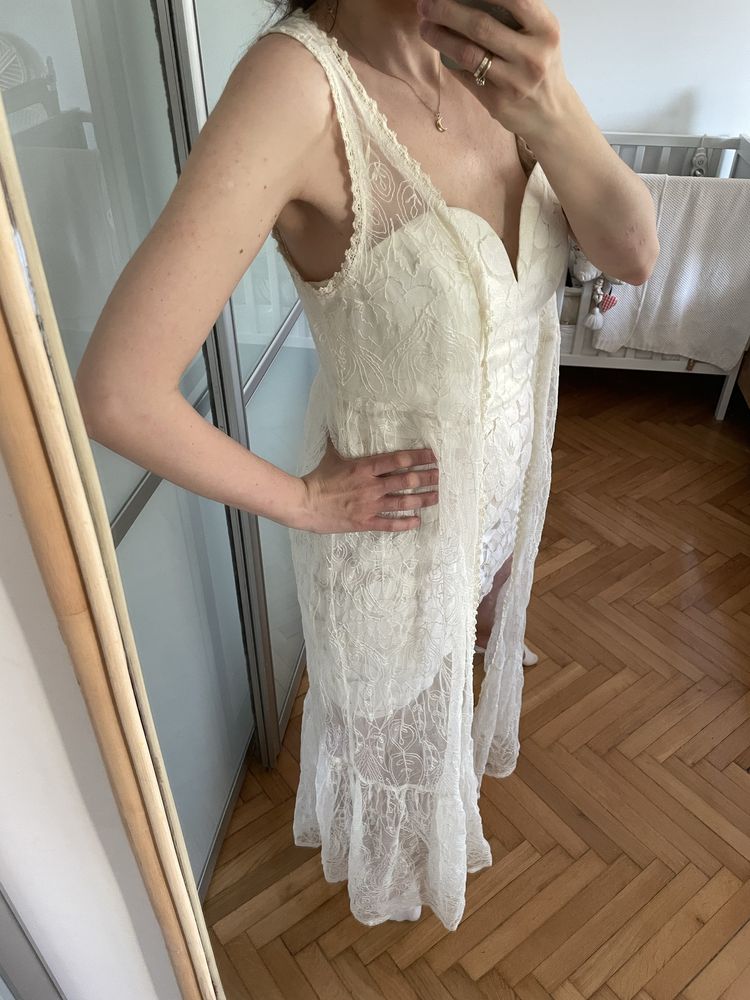 Asos boho sukienka + boho narzutka L biała panienski ślub koronka