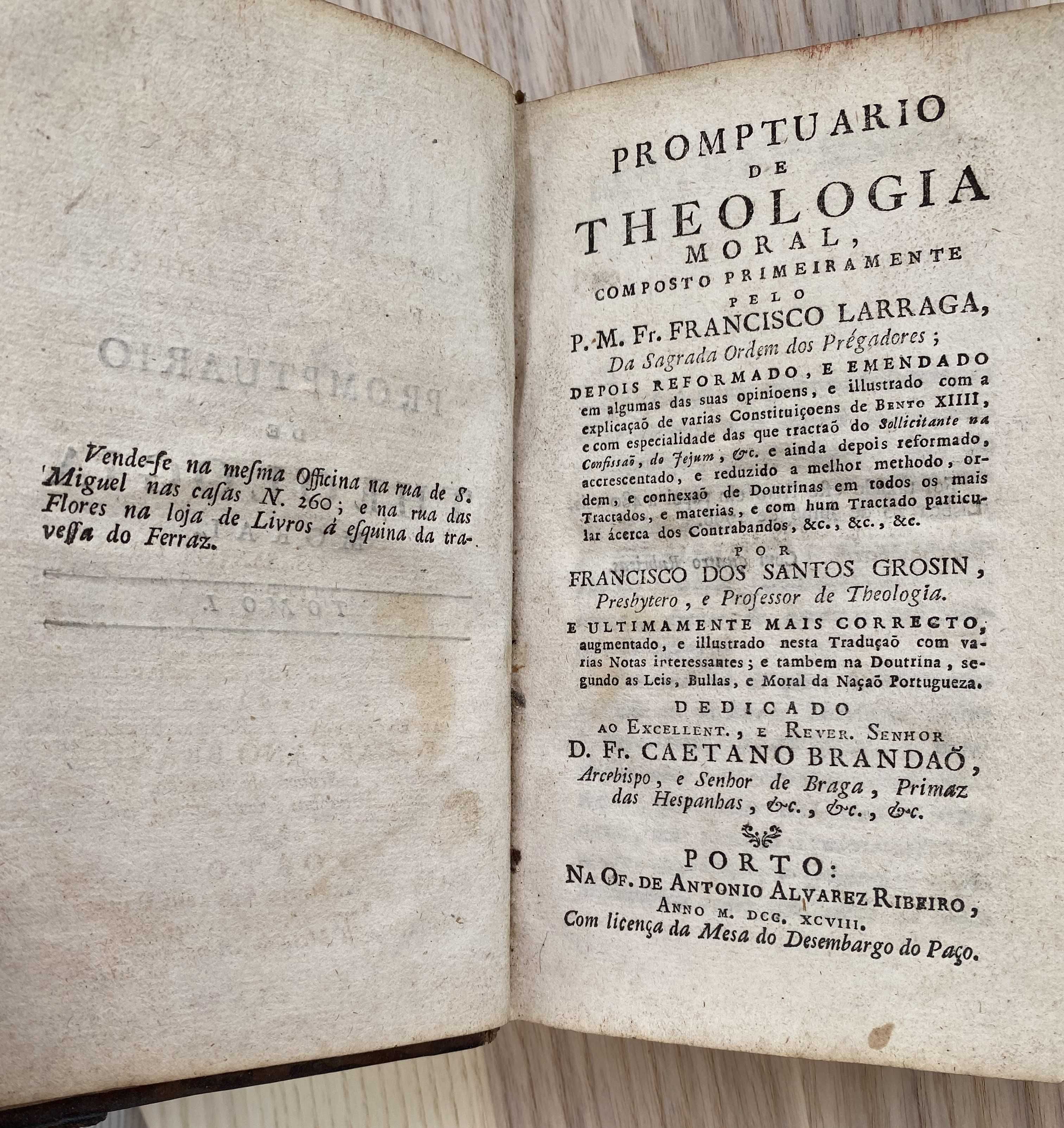 Francisco Larraga - Prontuário de Teologia Moral (livro de 1798)