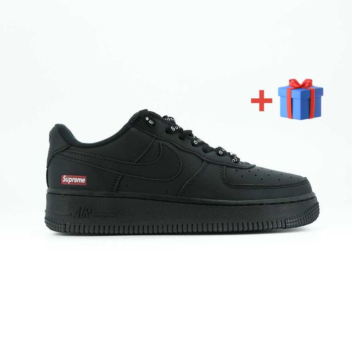 РОЗПРОДАЖ на Кросівки Nike Air Force 1 x Supreme Black + подарунок