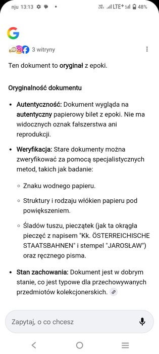 Bilet kolejowy z 1905r.