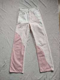 różowe spodnie wysoki stan szerokie nogawki dzwony bersha xs 34
