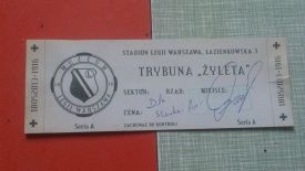 Sprzedam bilet okolicznościowy LEGII z autografem " SAGANA"