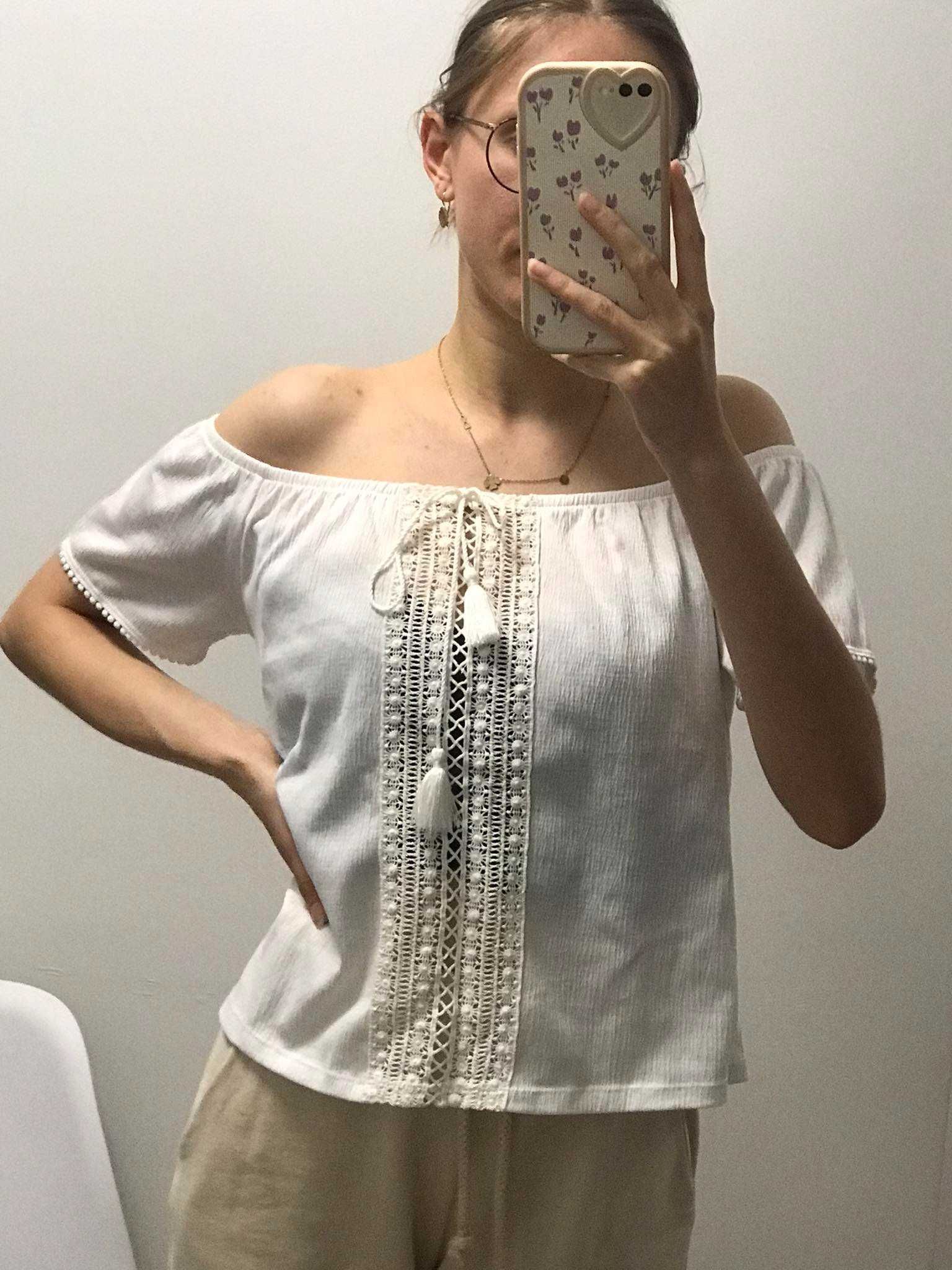 Biała bluzeczka z haftem | damska, h&m