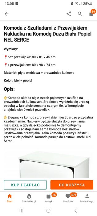 Zestaw Klupś Serce -łóżeczko, komoda