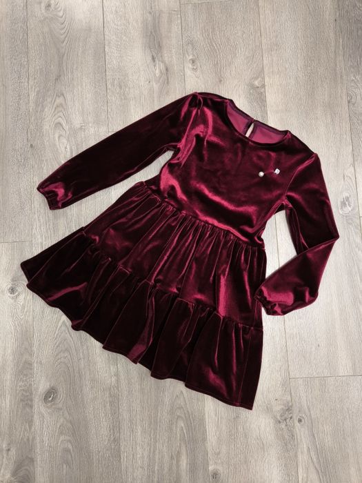 Плаття святкове шкільне велюрове бордового кольору на дівчинку 9 - 10