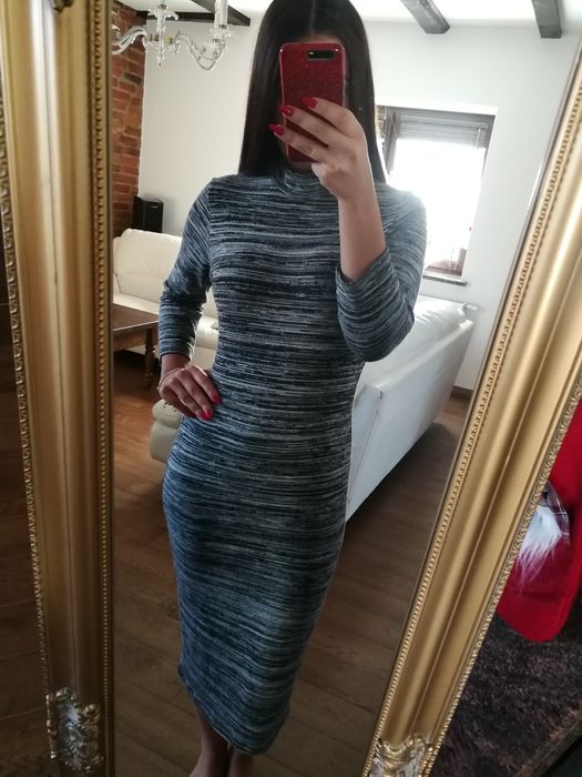 Szara sukienka Midi z golfem r. M/L, sukienka sweterkowa ASOS