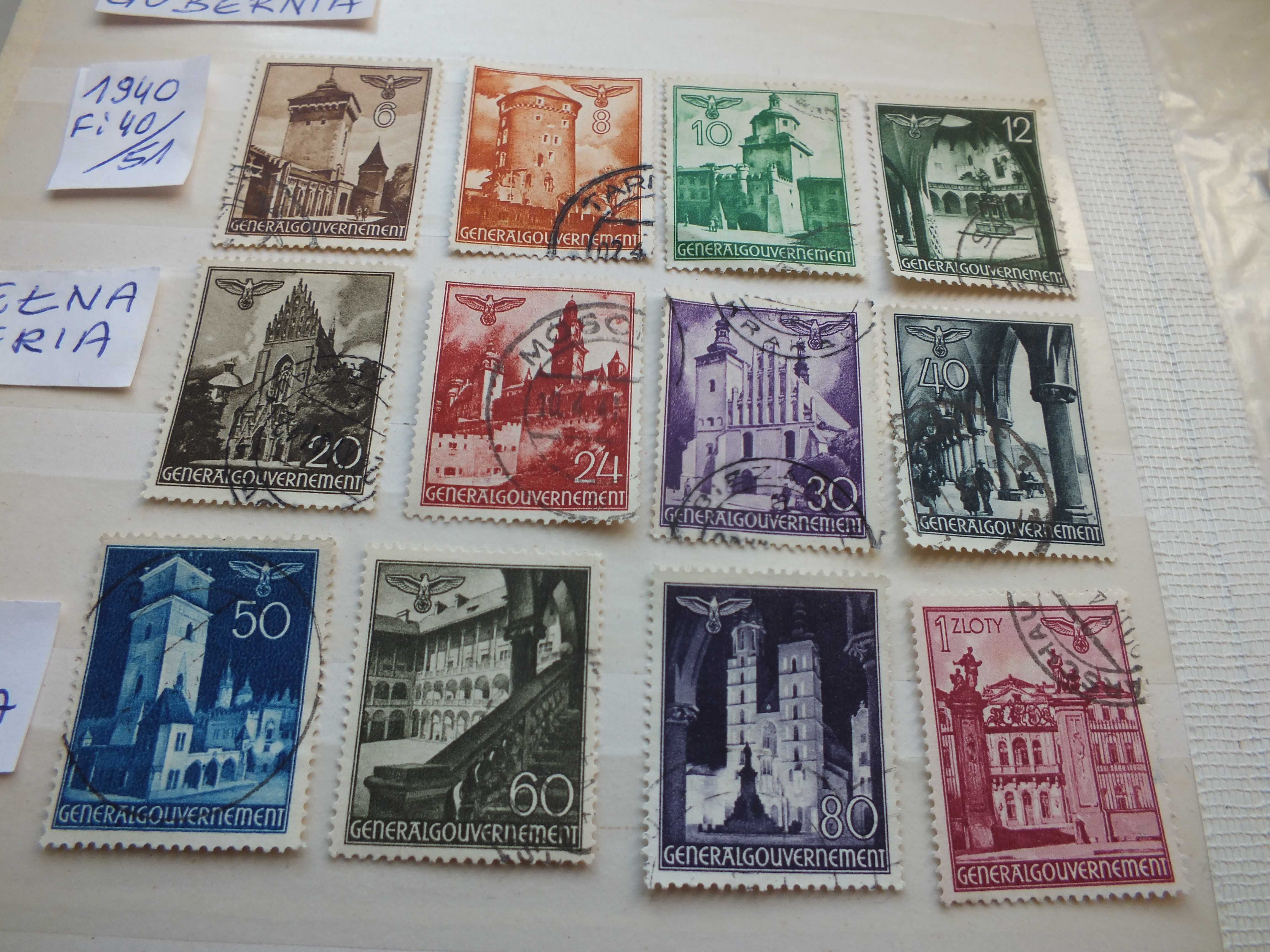 12szt. znaczki seria Fi40 GG Niemcy 1940r. KRAKÓW Swastyka,Gapa Rzesza