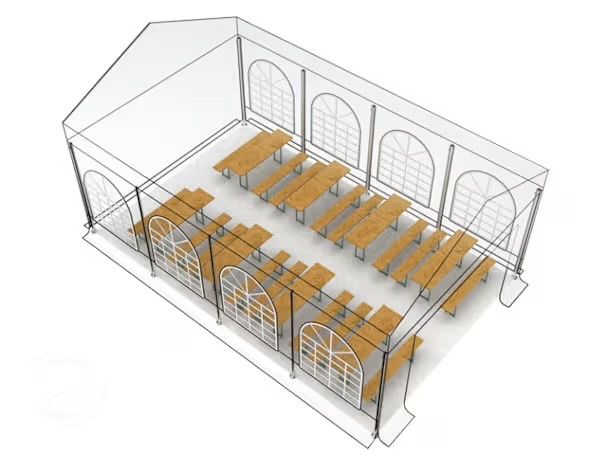 Wynajem namiot bankietowy 5m x 8m, stoły i krzesła