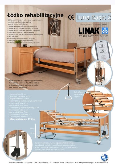 Łóżko rehabilitacyjne z materacem antyodleżynowym
