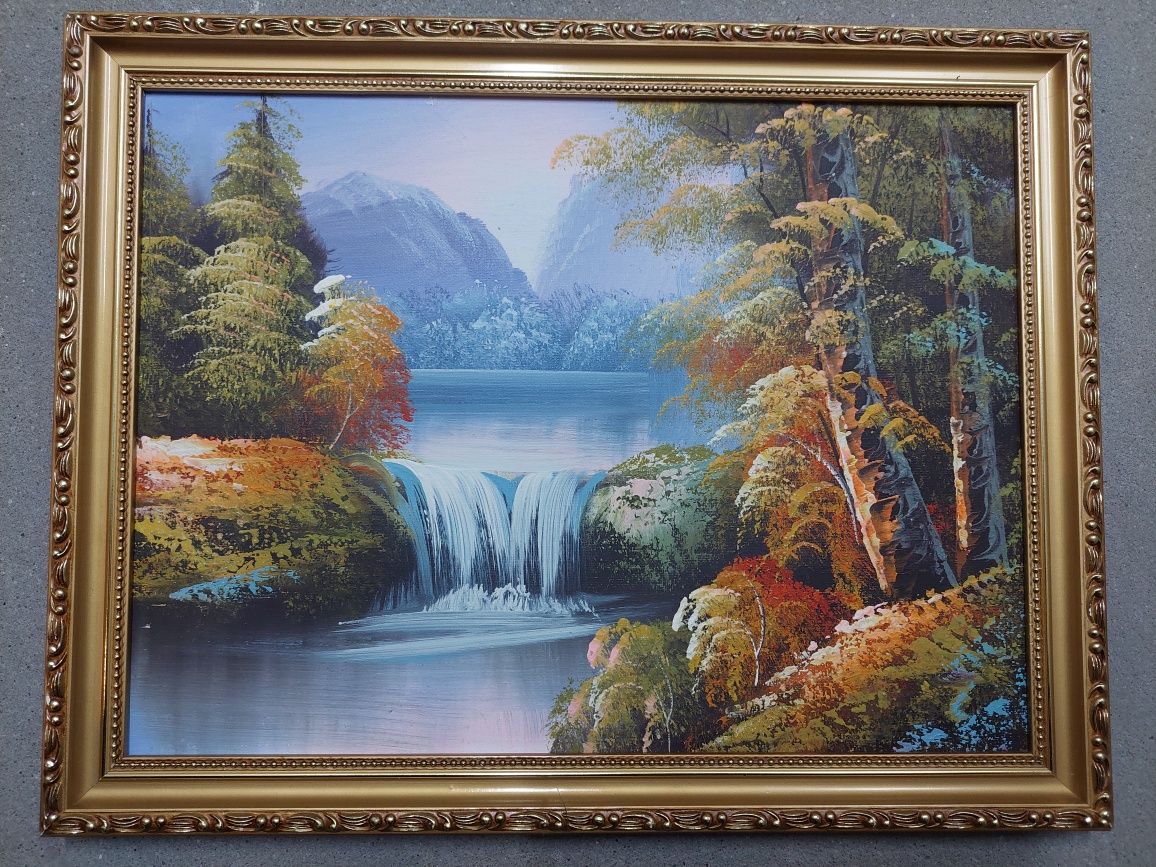 Obraz - ręcznie malowany, płótno, krajobraz, wodospad 30x40 + rama