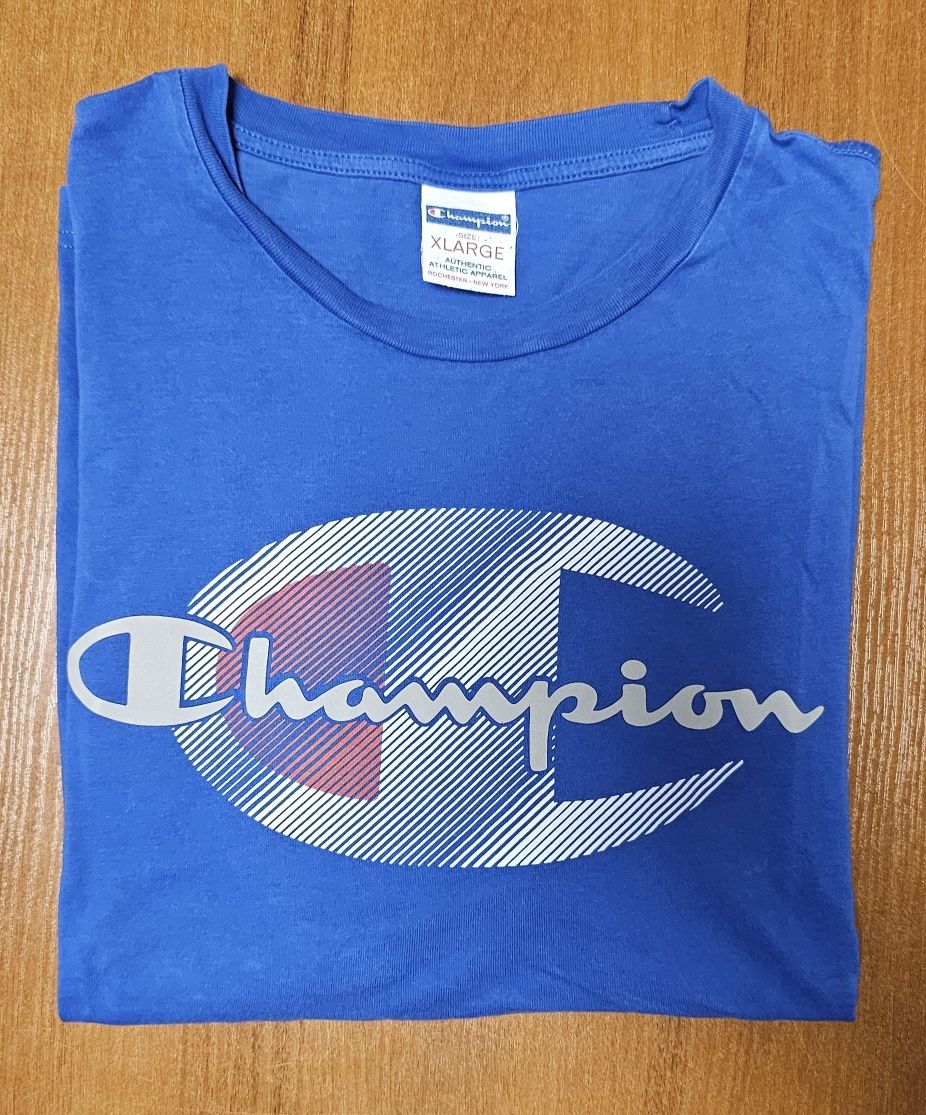 Champion męska koszulka XL niebieska logo T-shirt