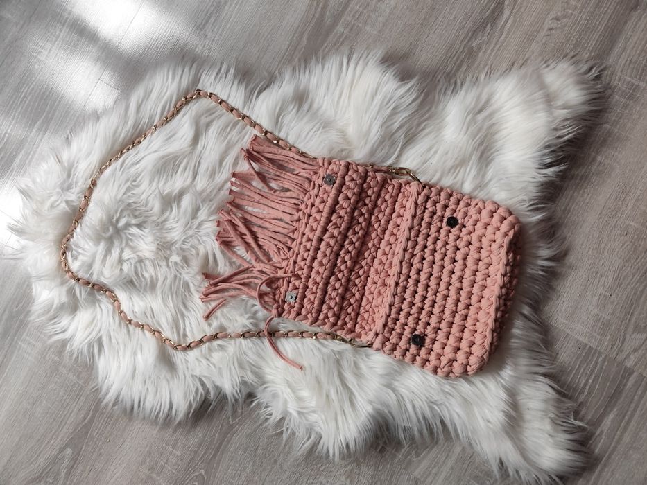 Torebka na szydełku hand made pudrowy róż