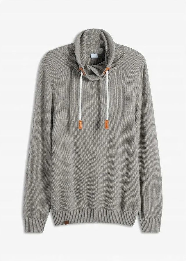 B.P.C sweter dzianinowy męski z szalowym kołnierzem szary r.M