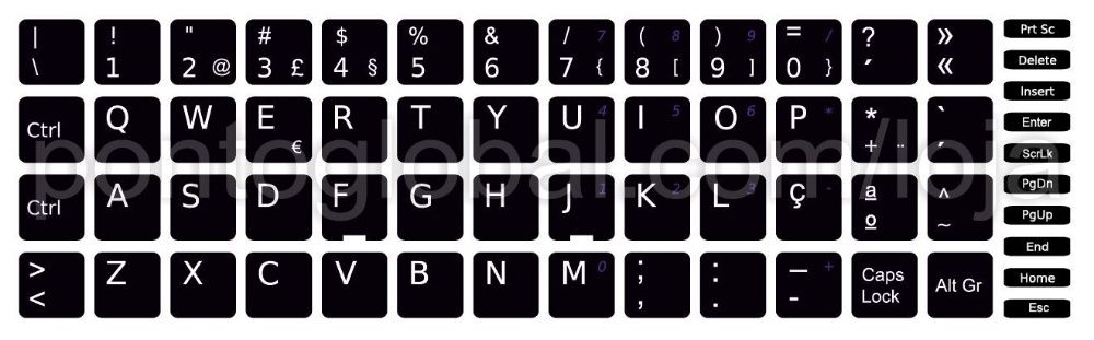 Película Teclado Autocolante Preto Windows PT 13x13 Keyboard Stickers