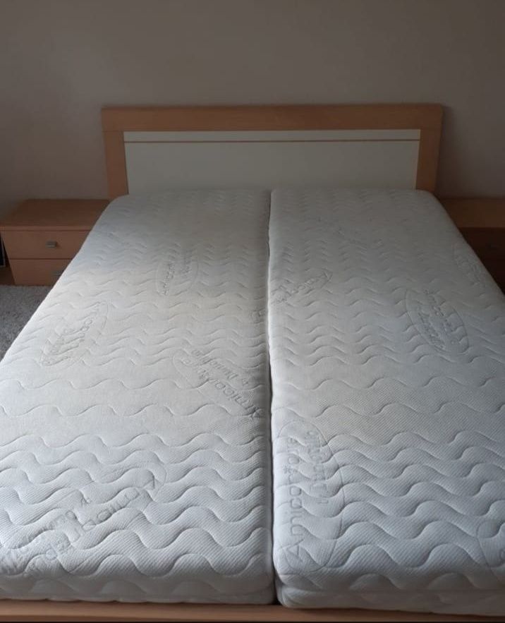 Ładne łóżko sypialniane 160x200 2 stelaże markowe materace dunlopillo