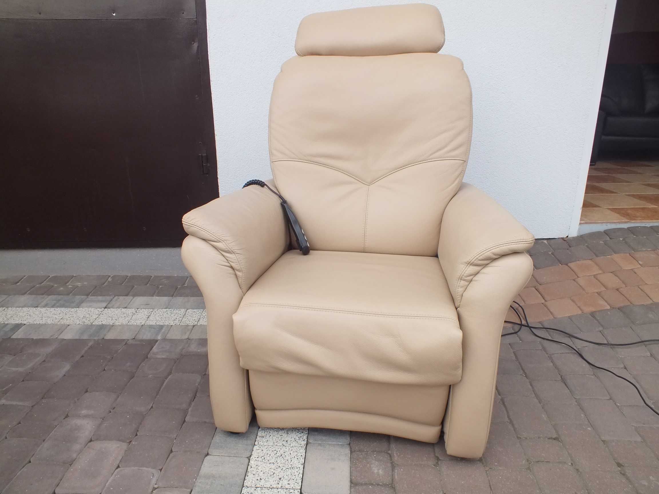 Zestaw kanapa + 2 fotele skóra naturalna elektryczna funkcja relax