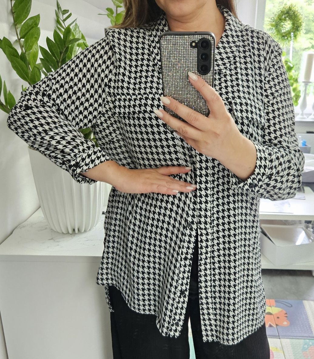Czarno Biała koszula pepitka Tu 20 l-xxl