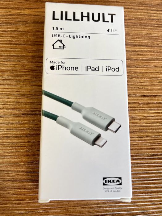 IKEA Lillhult kabel USB-C lightning oplot zielony 1,5m iPhone 12 13