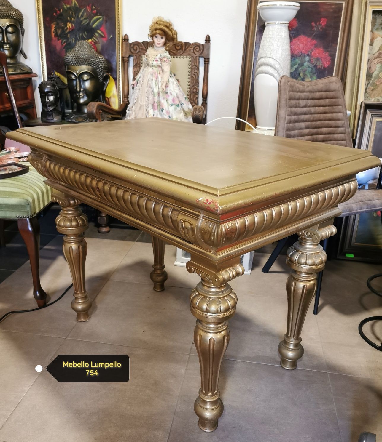 Stół drewniany stolik pomocnik toaletka konsola złoty rzeźbiony
