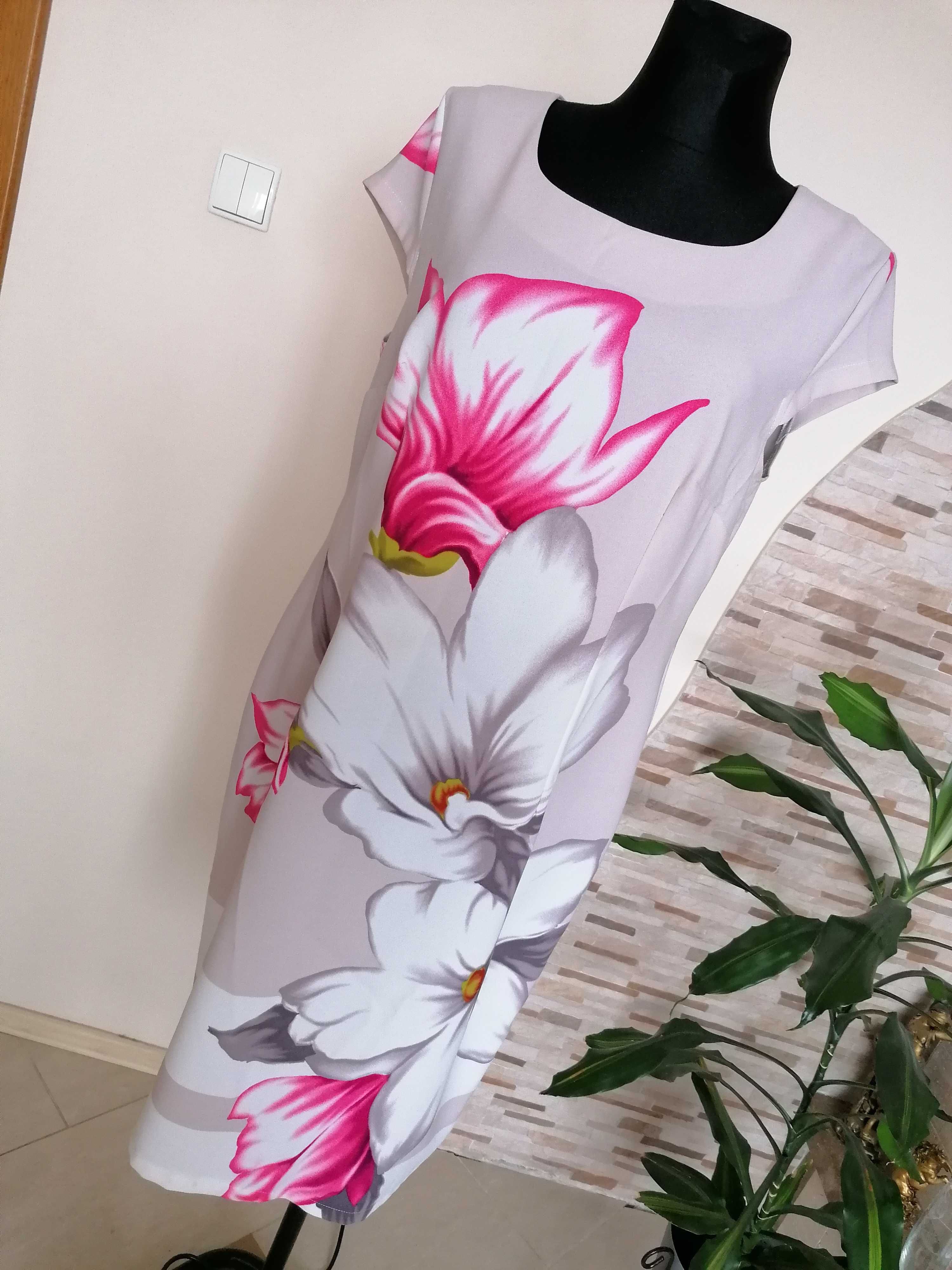 Elegancka sukienka midi w kwiaty Beskid Collection ślub wesele r. 46