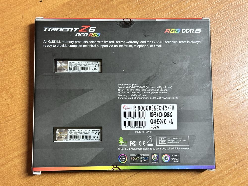 G.Skill 64 GB (2x32GB) DDR5 6000 MHz Trident Z5 Neo RGB CL30