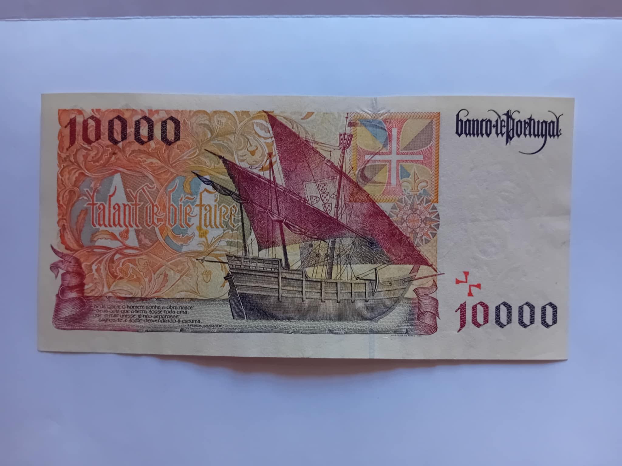 Nota com folheto de comecao 10000 escudo belo estado nomismatica