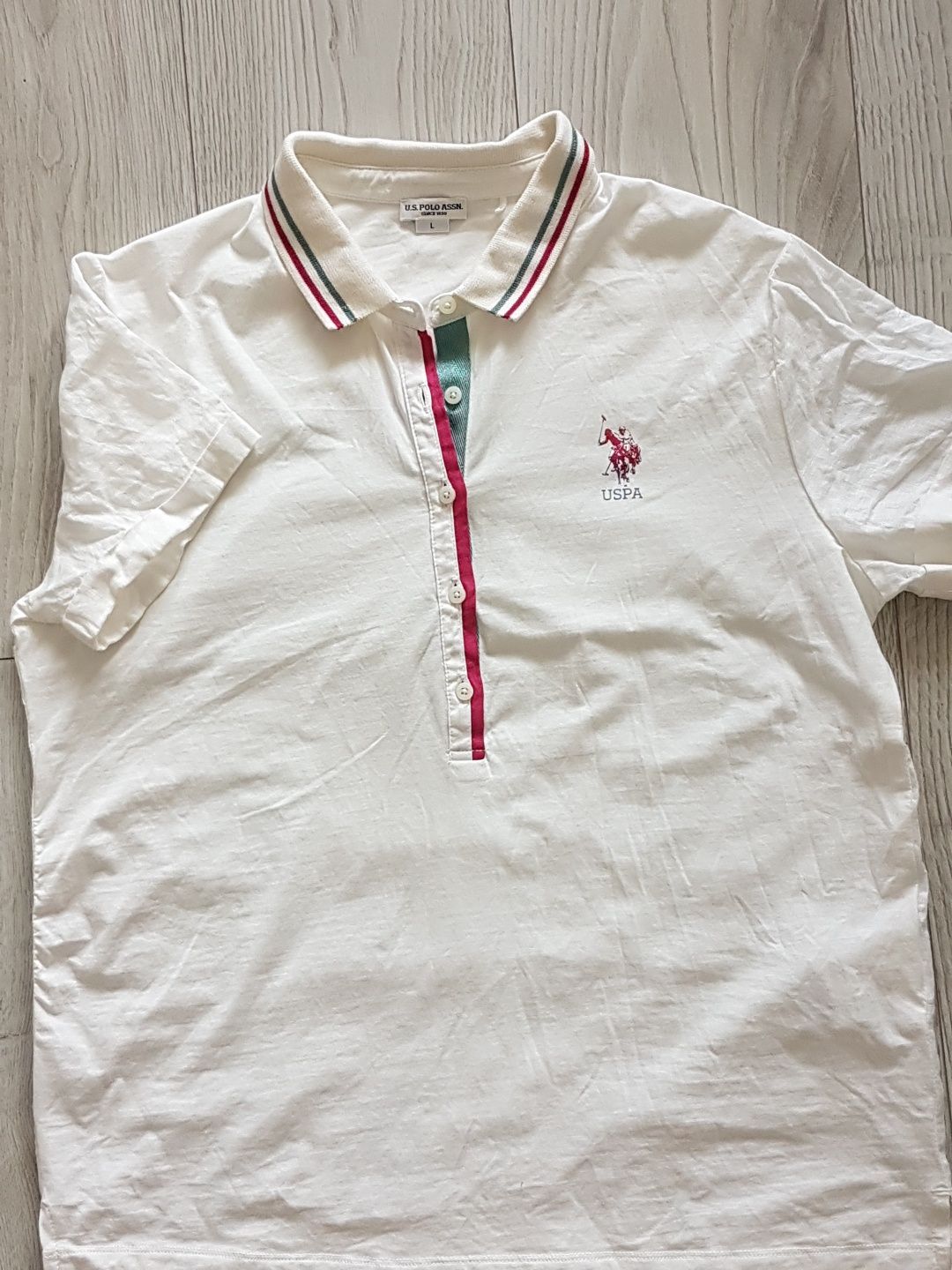 Koszulka polo jak nowa U.S. Polo ASSN. biała/ecru, r. L,