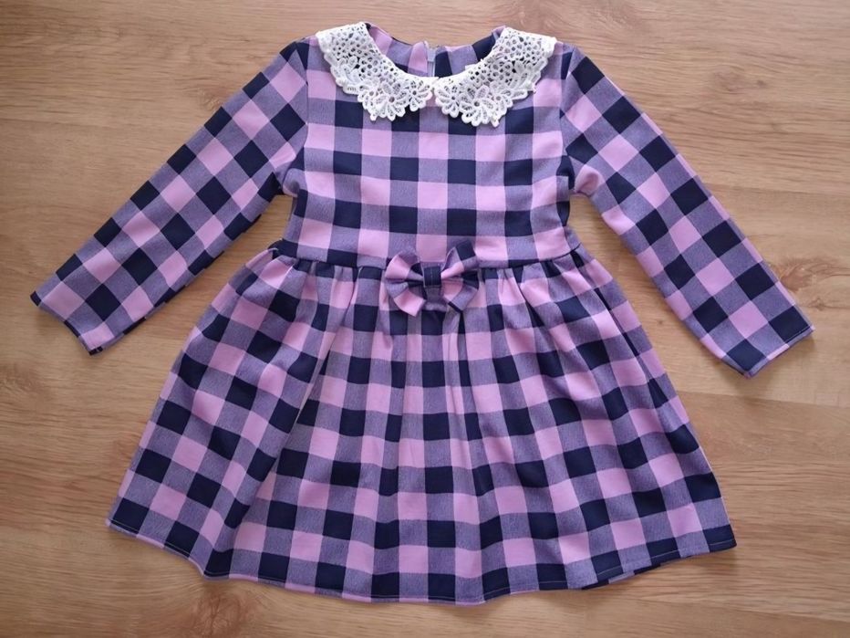 Сиреневое платье в клетку 98 - 104 см 3 - 4 года