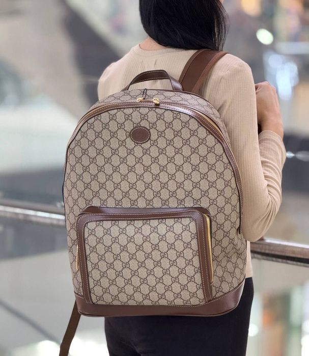 Люксовий рюкзак, ручна кладь, рюкзак Gucci размер 39*31 см, шкіра+канв
