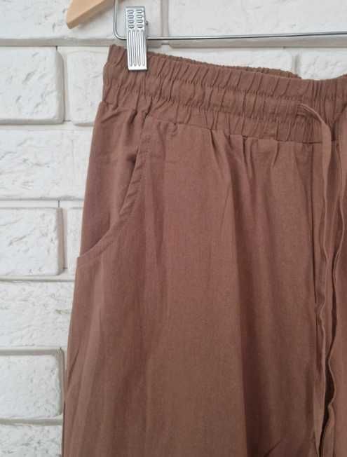 Brązowe bawełniane spodnie z szeroką nogawką  42 XL plus size 100%