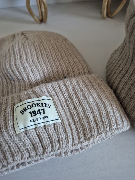 Zestaw zimowy męski beżowy czapka + komin ocieplane Nowe