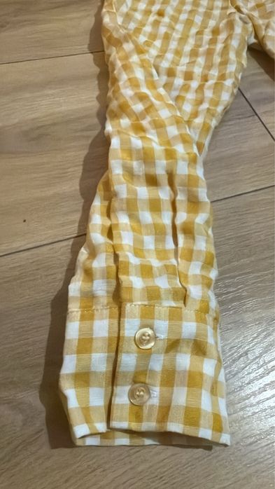 Urban Threads Żółta kratka, krótki top na jedno ramię rozmiar s