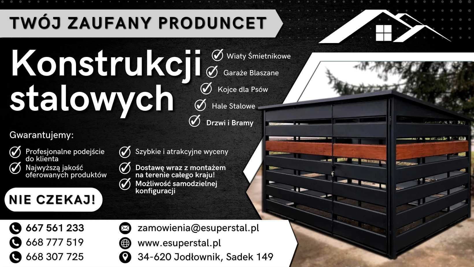 Wiata Śmietnikowa na wymiar, segregator, wiata 2x2 2x3 3x2 3x3 3x4 3x5