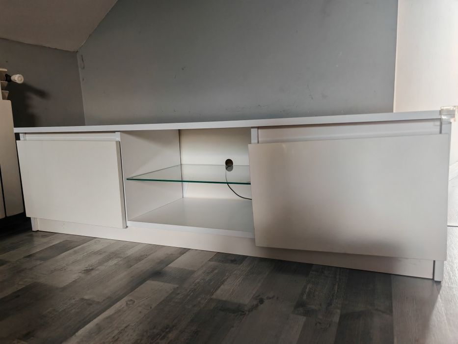 Szafka rtv półka komoda biały połysk podświetlana