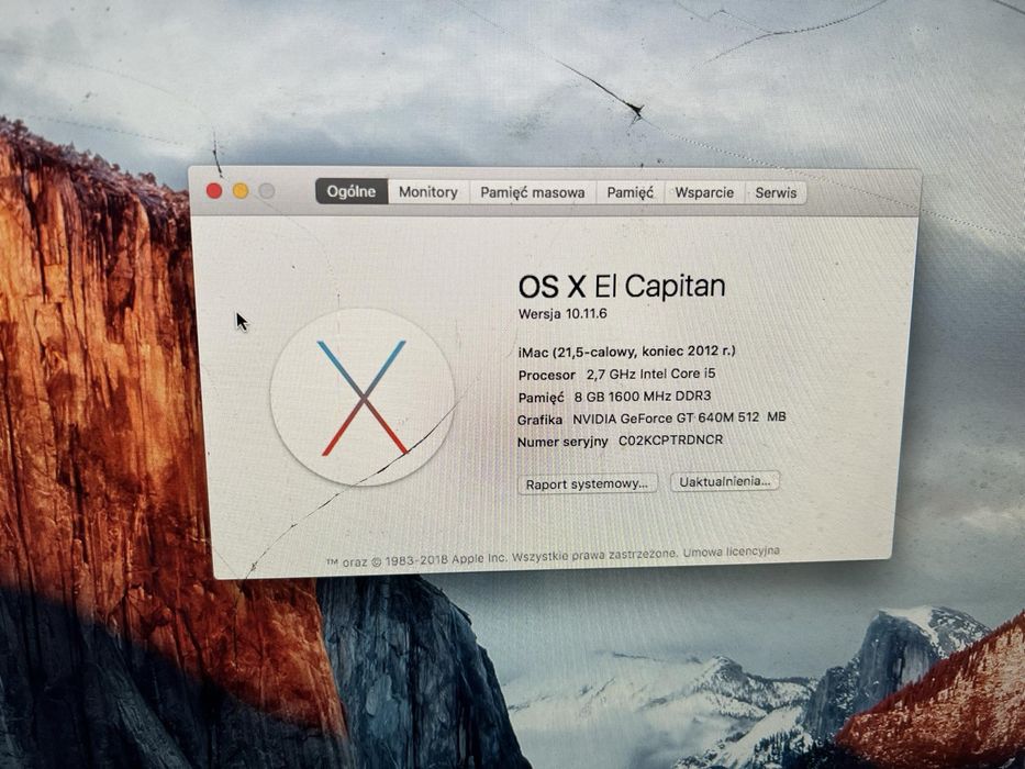 Komputer Apple iMac 21.5 2012 A1418 2.7 i5 8gb 120 SSD GT 640-M