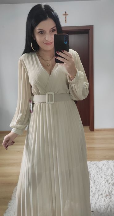 Sukienka długa maxi plisowany dół wesele komunia chrzciny