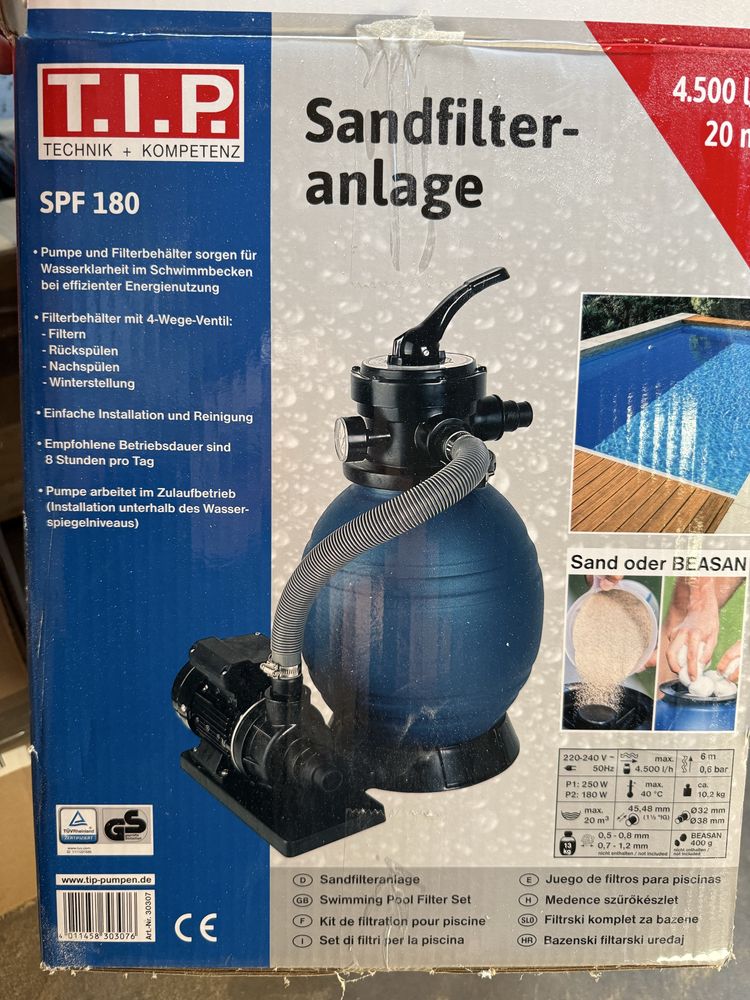 TIP Filtr basenowy SPF 180, 4500 l/h Do filtrowania wody w basenach