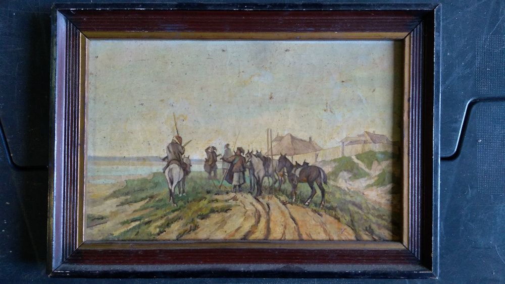 Obraz , scena rodzajowa , płótno , olej , wym. 30x20 cm.