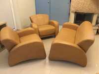 Sofa + 2 fotele komplet wypoczynkowy, skóra, KLER